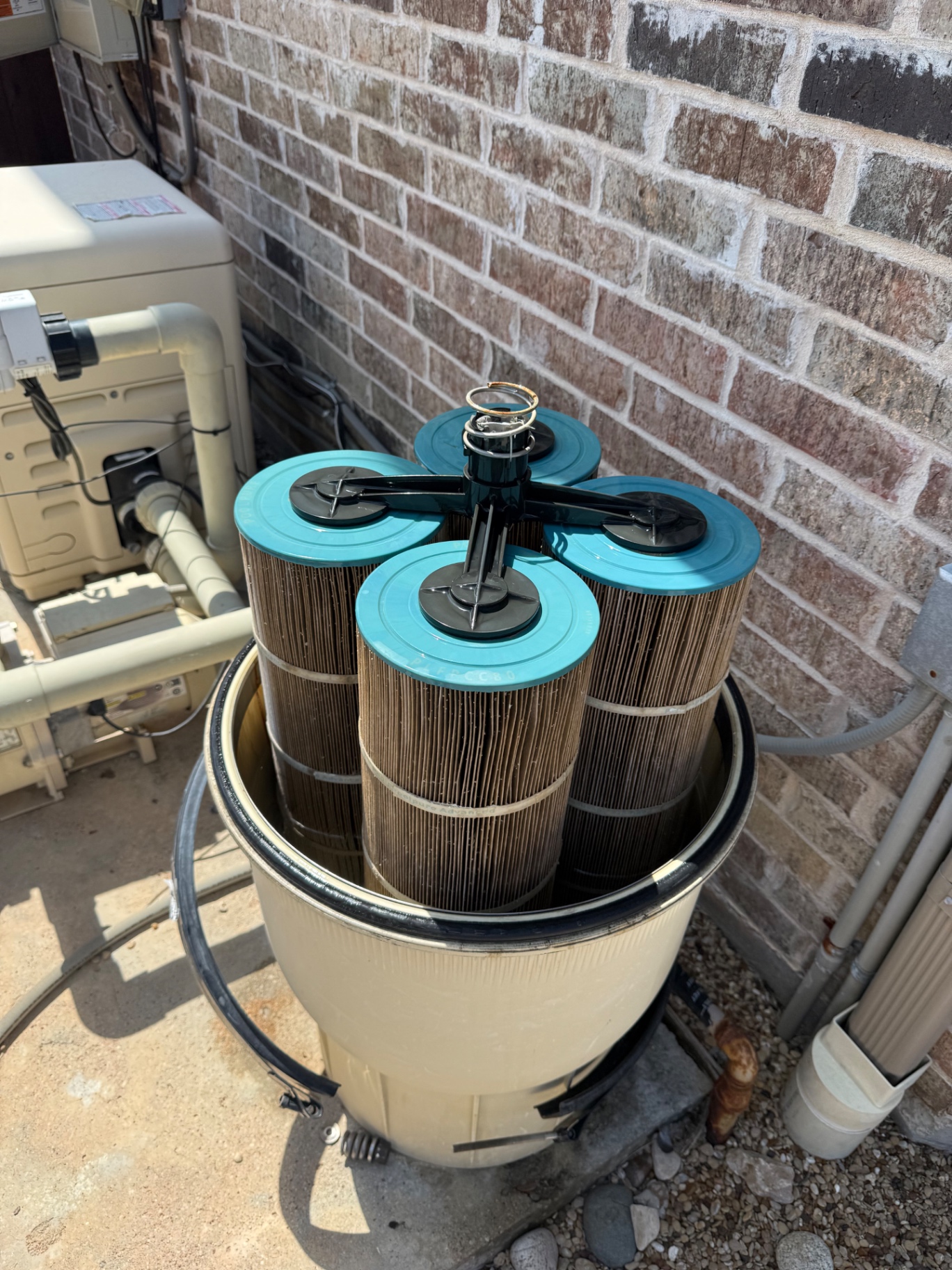 Dirty pool filter before cartridge filter cleaning